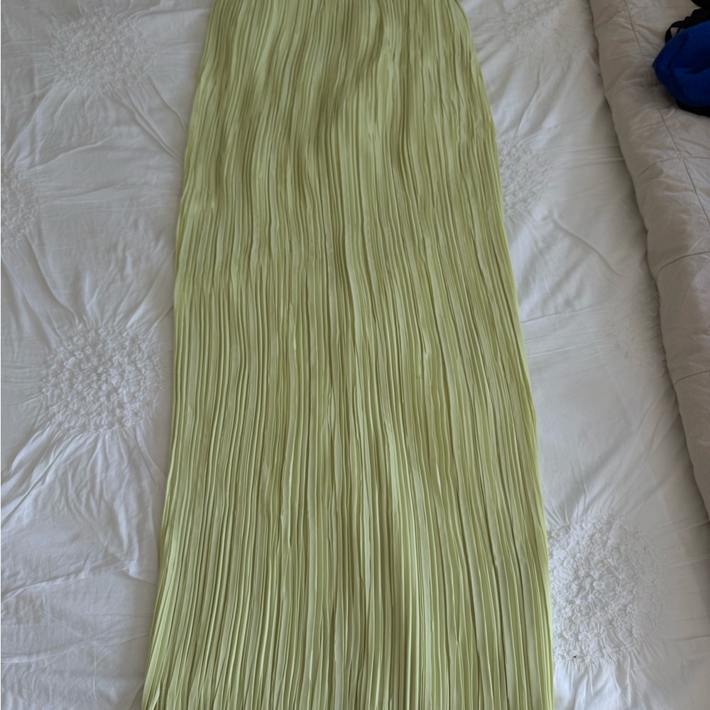 Alice + Olivia Light Green Pleated Maxi Skirt